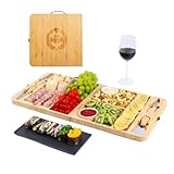 Large Bamboo Charcuterie Boards,Folding Cheese Board and Knife Set,Cheese Board Set Containing a Slate Cheese Board,Unique House Warming New Home, Birthday Wedding Gift