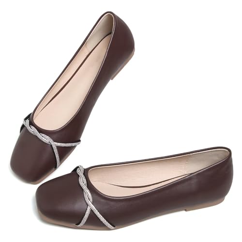 Image of TN TANGNEST Womens Casual Flats Chain Ballet Flats | Fashion Pointed Toe Rhinestone Flats, Comfort Slip On Dress Shoes for Business Work Office Wedding Party