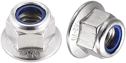 sourcing map M10 Nylon Insert Hex Lock Nuts with Flange, 304 Stainless Steel, Plain Finish, 5pcs