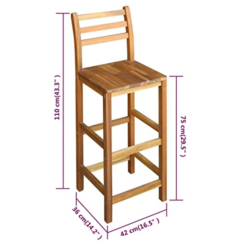 Muebles con sillas de bar de madera de acacia maciza en pack de 2 unidades para hogar 3