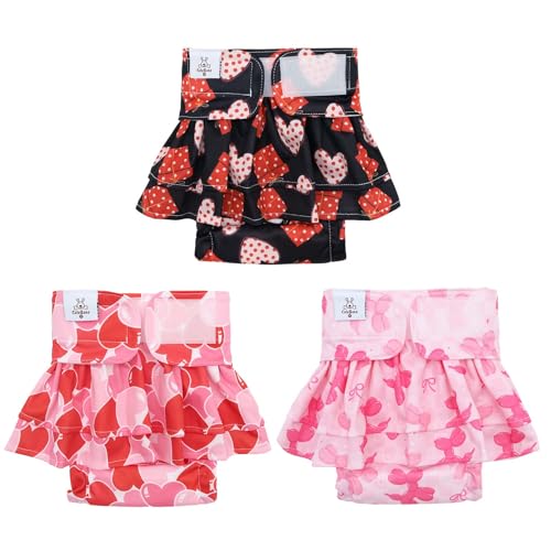 CuteBone Female Dog Diapers with Skirts 3 Pack Reusable Puppy Dresses Pants for Heat Cycle Period