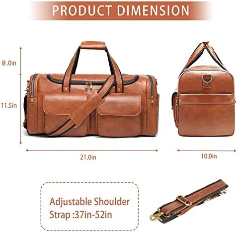 Travel Duffel Bag for Men, Large PU Leather Carry on Duffle Bag for Traveling, Waterproof Duffel Bag for Men Overnight Weekender Gym Bag with Shoe Compartment - Perfect for Daily Use/ Birthday Gift 6 Travel Duffel Bag for Men, Large PU Leather Carry on Duffle Bag for Traveling, Waterproof Duffel Bag for Men Overnight Weekender Gym Bag with Shoe Compartment - Perfect for Daily Use/ Birthday Gift