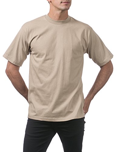 Pro Club Men's 3-Pack Heavyweight Cotton Short Sleeve Crew Neck T-Shirt, Khaki, Large