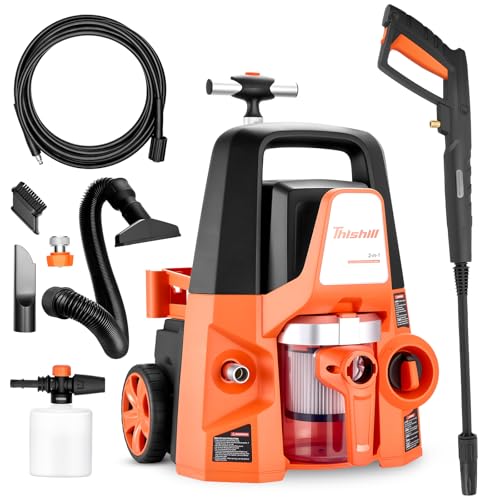 This Hill 4 in 1 Pressure Washer & Vacuum Cleaner, 1.7GPM 2800PSI with High Pressure Cleaner, 1400W High-Pressure Steamer for Cleaning, Fit for Home, Tile, Carpet, Furniture & Personal Car Detailing
