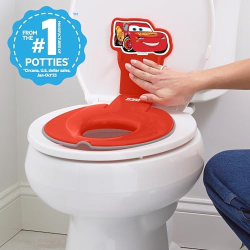 Bright Starts Disney Baby Cars Lightning McQueen Flip & Sit Potty Training Seat, Attaches to Toilet Securely, Space Saving Design Fits Most Toilets, Easy to Clean — view 2