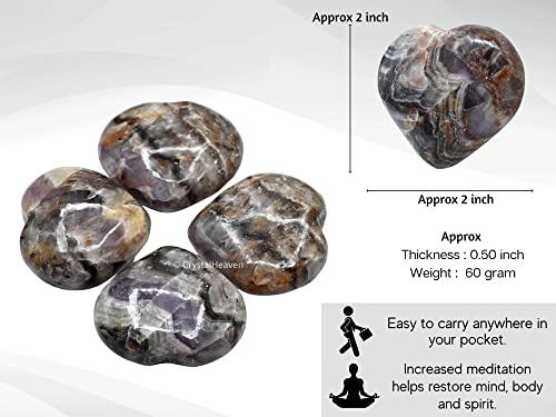 Image of Certified Amethyst Chevron Crystal Heart Palm Pebbles Stones for Anxiety Stress Relief Massage - AAA Grade Original Healing Gemstone Agate Heart Palm Stone for Yoga Meditation Spiritual