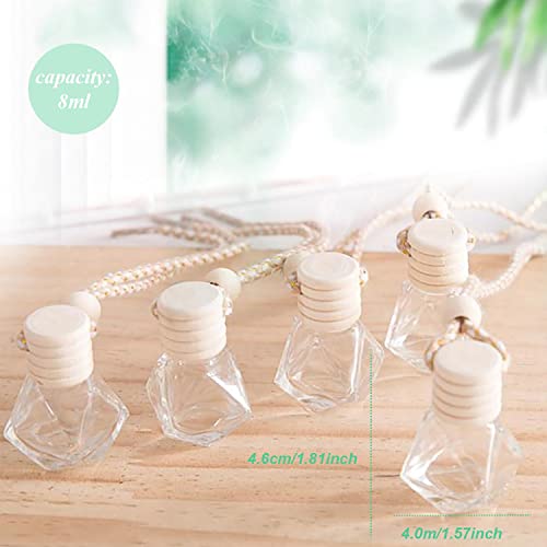 Doromy 16Pcs Refillable Hanging Car Diffuser Bottle Car Air Freshener Perfume Bottle Aromatherapy Fragrance Essential Oil Glass Bottle Pendant Clear Essential Oil Bottle With Hanging String And Wooden Caps #TOP2