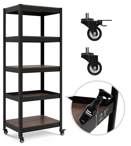 HOMEDANT House - Estantería de metal de 5 niveles con ruedas laminadas resistentes, estantes de almacenamiento ajustables, estante organizador de cocina, garaje, 24.4 pulgadas de ancho x 16.5 pulgadas