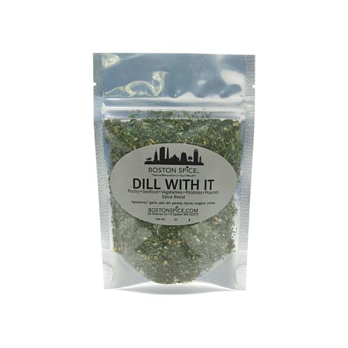 Boston Spice Dill With It Gourment Seasoning Blend For Poultry Seafood Vegetables Popcorn Potatoes BBQ Grilling Baked Roasted (Approx 1/2 Cup In Pouch wt. 1.4oz/41g)