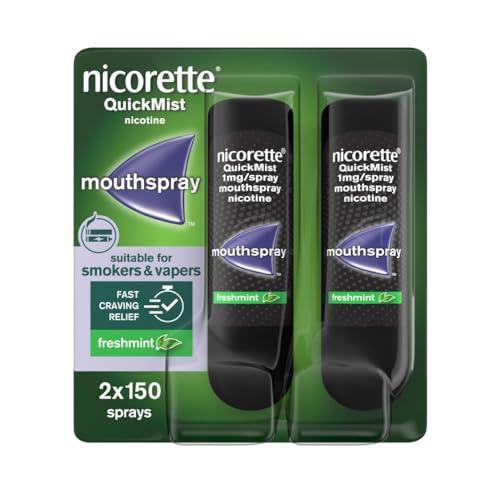Nicorette QuickMist Mouthspray, Freshmint (2 x 150 Sprays) Smoking or Vaping Cessation Aid, designed to start reducing cravings in 30 seconds (Quit Smoking or Quit Vaping Aid)
