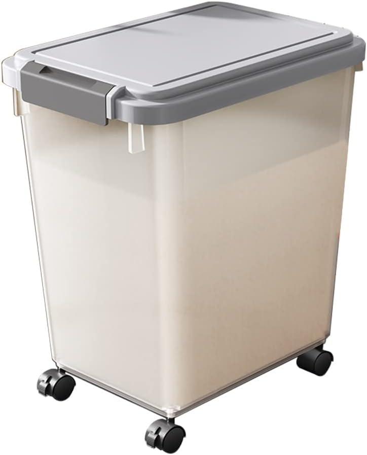 Rice Storage Container, 20L/40L Seal Flour Dispenser with Wheels, Flip Cover Rice Bucket,for Cereal, Grain, Flour, Rice, Nuts, Beans, Pet Food,Toys, Snack Storage (Grey Capacity 20L)