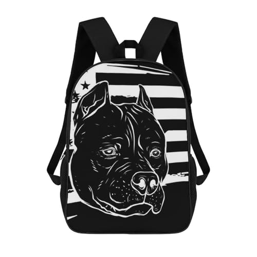 17 Inch Business Work Workout Backpack Pitbull Black And White American Flag Travel Hiking Carry On Bookbag Backpack Casual Laptop Bag