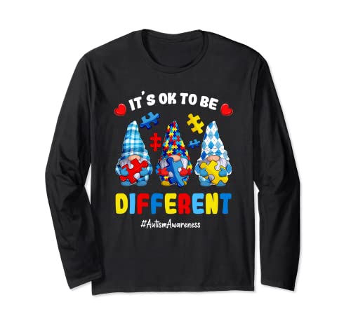 Its Ok To Be Different Gnomes Hold Puzzles Autism Awareness Maglia a Manica