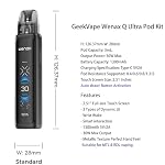 GEEKVAPE Wenax Q Ultra Kit Intégré 1300mah Batterie Avec 3ml q Pod Cartouche 0.4/0.8ohm Vaporisateur De Cigarette Écran Tactile Pleine Grandeur De 2,51 Pouces Sans Nicotine (Argent dépoli)