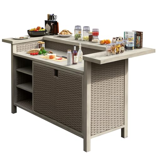 SHPAI Outdoor Bar Table with Storage, Aluminum & PE Wicker