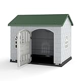 GYMAX Niche pour Chien en Plastique Imperméable, Abri pour Chiot Intérieur et Extérieur, 3 Fenêtres et Porte Verrouillable, pour Petits et Moyens Chiens, 75x58x65cm (Vert)