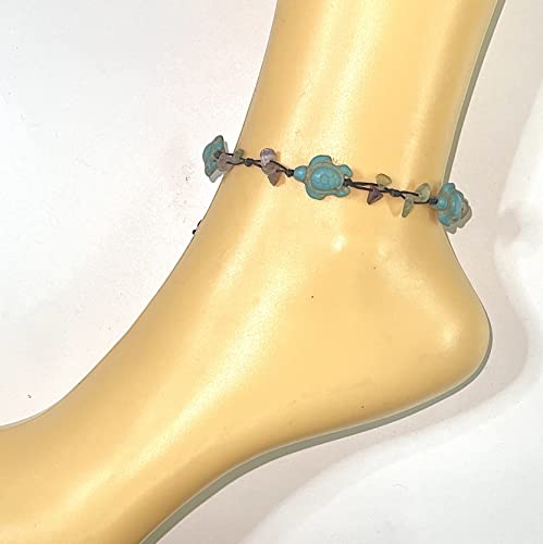 Anklet Handmade Braided Rope Ankle Natural Stone Turtle Starfish Dolphin For Women Girls (Fluorite & Turtle) #TOP3