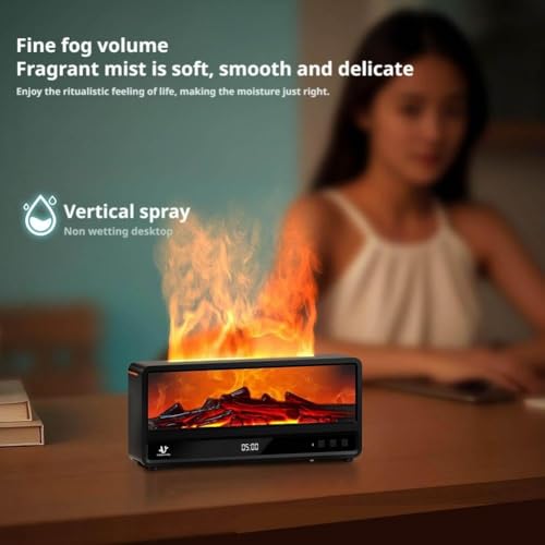 Image of Fire Place Diffuser - 7 Color Flame Fireplace Aroma Essential Oil Diffuser, 250ml Desktop Noiseless Aromatherapy Humidifier, Remote Control, Timer Auto-Off Protection for Home, Bedroom, Office (Black)