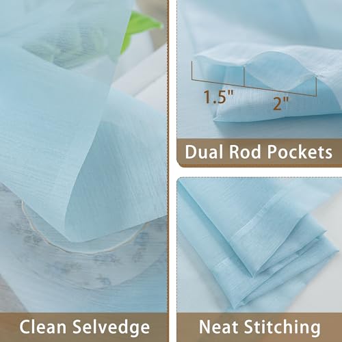 ABLUEN Blue Sheer Curtains 96 Inches Long, Privacy Semi Sheer Curtains for Living Room Bedroom, Light Filtering Rod Pocket Voile Window Drapes 2 Panels Set, Each 42" W x 96" L by ABLUEN - Image 5