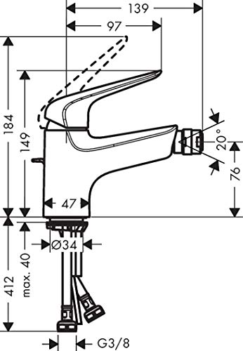 hansgrohe Wasserhahn Novus Bidetarmatur (Auslauf Höhe 70mm mit Zugstangen-Ablauf) Chrom - Image 3