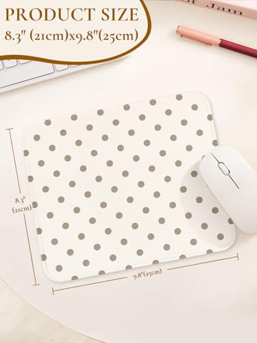 Image of Square Cute Dots Mouse Pad with Stitched Edge, Premium Waterproof Cloth Aesthetic Small Dot Mouse Mat, Non-Slip Rubber Base Funny Mousepad Desk Accessories,Dots Khaki Beige
