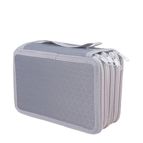 Estojo Escolar Grande com 4 Divisórias, 72 Lápis de Capacidade, Tecido Oxford, Alça de Transporte, Organizador para Material Escolar (Cinza)