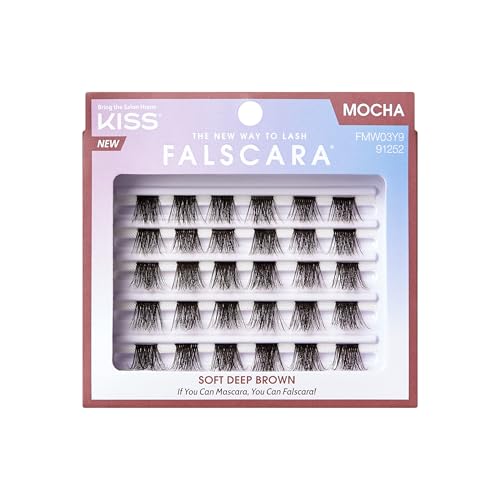 Falscara False Eyelashes, Lash Extension Kit, Brown, Style 'Mocha', 10mm-12mm-14mm Natural Volume Eyelash Clusters, Waterproof, Stackable, reusable, Value-Priced Multipack, 24 Lash Clusters