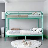 Modern Green Twin Bunk Beds for Adults & Kids, Heavy Duty Metal Bunk Bed Twin over Twin with Double Ladder&Full-Length Safety Rails - Colorful Bed Frame for Girls & Boys,Low-Profile Bunkbeds (Green)
