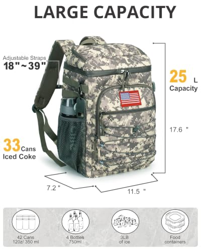 Image of 25L Insulated Cooler Backpack Water-Resistant Molle Cooler Bag for Camping