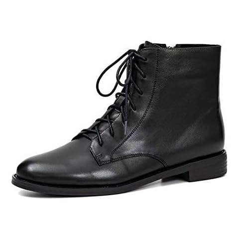 ONEENO Women's Lace-up Black Leather Ankle Boots 10.5 M US Cover