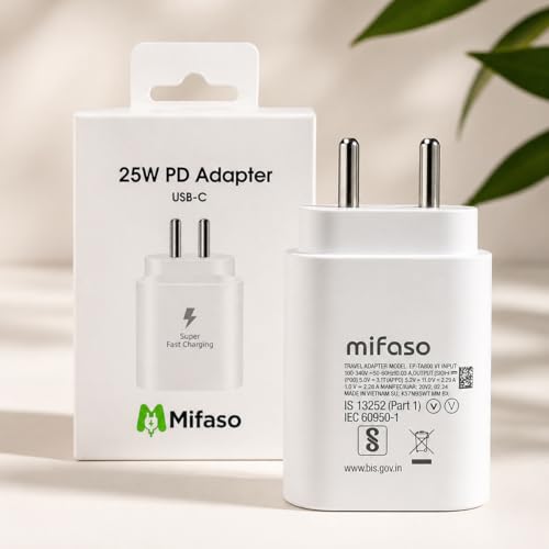 Image of {Original} 25W Type-C Charger Adapter Compatible with Samsung Galaxy M47, S25, S24, S23, S22, S21(Ultra /Fe), M35, M36, M16, M06, M05, M56, A57, M07, A55 5G, A35 5G, M17, F14(Z /S /A /M /F Series by Mifaso