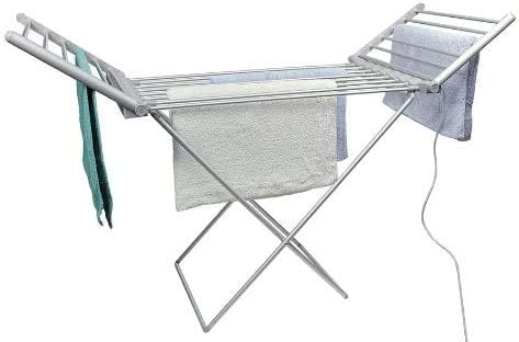 Electric Heated Clothes Dryer Folding Energy-Efficient Indoor Airer Wet Laundry Drying Horse Rack, Silver