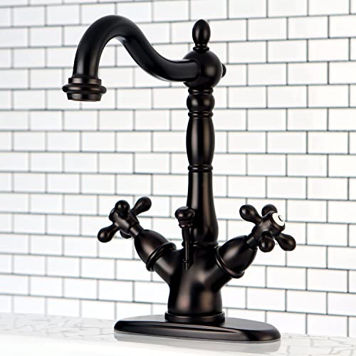 Kingston Brass KS1437AX Heritage 4" Centerset Lavatory Faucet, 6-1/2" in Spout Reach, Satin Brass by Kingston Brass - Used condition - Image 5