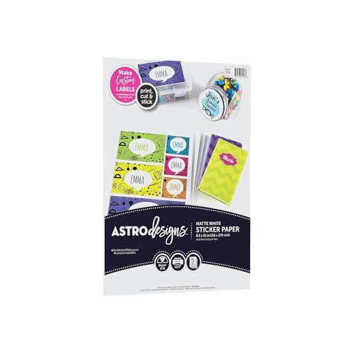 Astrobrights Astrodesigns Sticker Paper, 8.5"x11", 24lb/89gsm, White, 15 Sheets (91296-02)