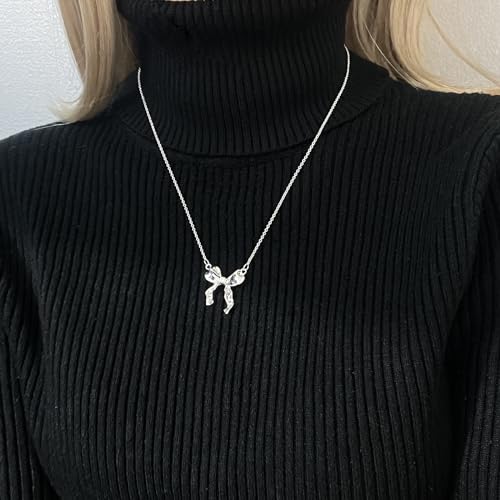 Bow Necklace for Women 14K Gold Plated Bowknot Dainty Bow Pendant Chain Necklace Fashion Jewelry Gifts