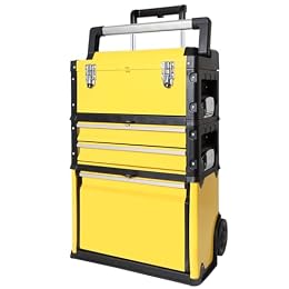 Stackable Rolling Tool Box Portable Metal Toolbox Organizer with Wheels and 2 Drawers Separate Rolling Upright Trolley Tool Chest for Garage or Workshop,Yellow