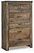 Ashley Furniture Signature Design - Trinell Chest - 5 Drawers - Nailhead Accents - Rustic Brown Finish - Antiqued Bronze Hardware