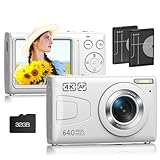 4K Digital Camera with 32GB Card 64MP, Digital Point and Shoot Camera with 18X Zoom, Compact Small Camera for Boys Girls Adult Beginner(White)
