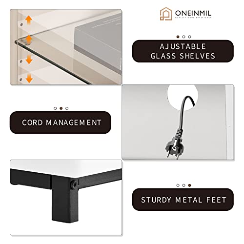 Oneinmil Fireplace Tv Stand With Led Lights, Entertainment Center With Adjustable Glass Shelves, Entertainment Center For Tvs Up To 65’’, White #TOP5