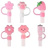 6pcs Silicone Straw Covers Cap for Stanley Cup Cute Reusable Pink Straw Toppers 10mm 0.4inch Compatible for Stanley 30 & 40 Oz Tumblers