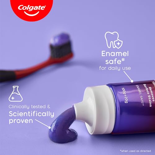 Image of Colgate Visible White Purple Toothpaste Color-Corrects Yellow Tones on 1st Use Removes Surface Stains Enamel Safe (480g) (Pack of 2 x 240g)