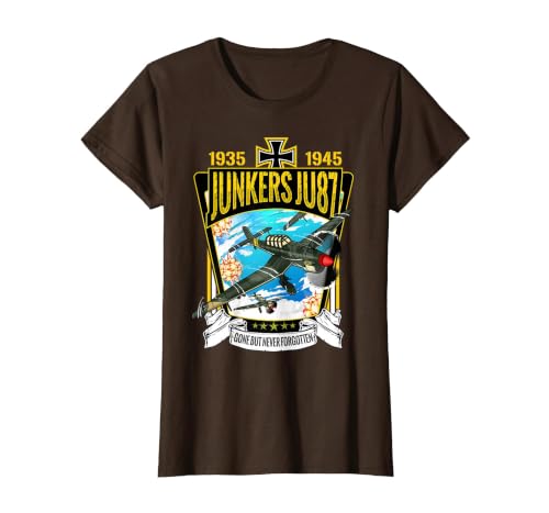 World War 2 German Aircraft Junkers JU-87A Fighter Bomber T-Shirt, Women, Brown, Medium