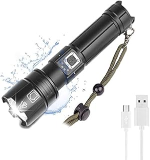 XHP70 Flashlight Rechargeable Super Bright Powerful LED Flashlight, LUXNOVAQ 8000 High Lumen Zoomable Tactical Flashlights Waterproof Portable USB Hand Torch Light with 5 Modes for Camping