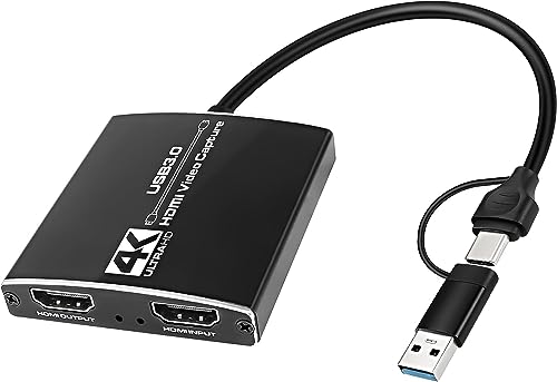 XMSJSIY HDMI to USB/USB C 3.0 Video Capture Card - 4K Full HD 1080P 60FPS for Gaming, Streaming Live and Recording