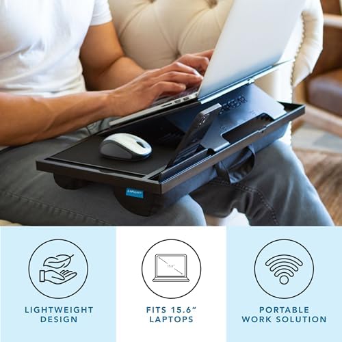 LAPGEAR Ergo Pro Lap Desk with 20 Adjustable Angles, Mouse Pad, and Phone Holder - Black - Fits up to 15.6 Inch Laptops and Most Tablets - Style No. 49408