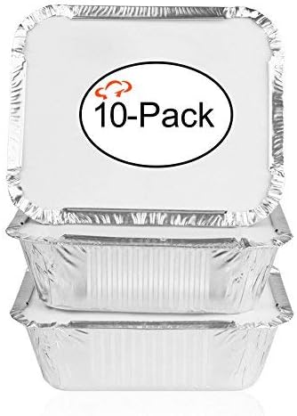 Tiger Chef Aluminum Pans with Lids - Foil Pans - Disposable to Go Containers for Take Out, Storing and Freezing - Oblong 1 LB 5.56" X 4.56" X 1.63" with Board Lids - 10 Pack