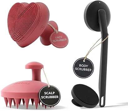 SXNSE Scalp Massager + Aura Body Clean Pro+ + Heart Face Clean Pro+ 3-in-1 Silicone & Electric Scrubber Bundle for Face, Scalp & Body | Waterproof & Rechargeable