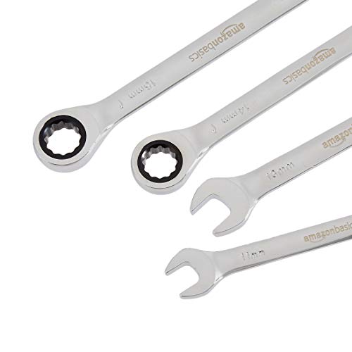 Amazon Basics Metric Ratcheting Wrench Set, 5-Piece, Chrome Vanadium Steel, 72-Tooth, 10mm, 11mm, 13mm, 14mm, 15mm, Black/Silver by Amazon Basics - Image 4