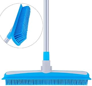 MR.SIGA Soft Bristle Rubber Broom and Squeegee with Telescopic Handle- 12.4" width