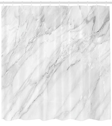 Ambesonne Marble Print Shower Curtain, Stained Marbled Background Image Abstract Textures Monochromatic Design, Cloth Fabric Bathroom Decor Set With Hooks, 69" W X 70" L, White Pale Grey #TOP1